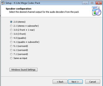 K-Lite Mega Codec Pack Lautsprecher konfigurieren