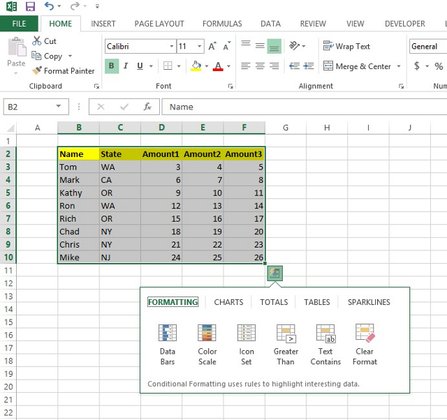 Microsoft Excel 2013 Tabellenblatt