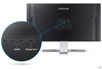 Anschlüsse des Samsung U28D590 LED: 2 x HDMI und 1 x Display-Port