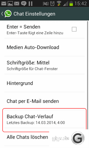 Öffnet die Chat Einstellungen, um WhatsApp Nachrichten zu sichern