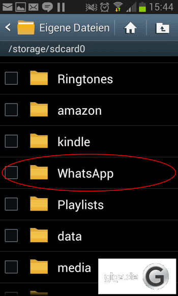 Alle WhatsApp Nachrichten werden unter WhatsApp/Databases gesichert