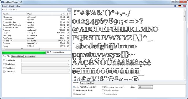 Der dp4 Font Viewer ist ein kostenloses Allround-Tool für Windows-Schriften