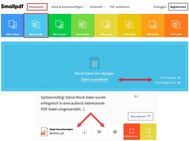 Datei in PDF umwandeln Browser smallpdf