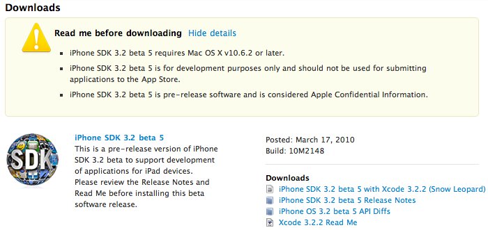 Entwickler: iPhone SDK 3.2 Beta 5 (Build 10M2148) veröffentlicht
