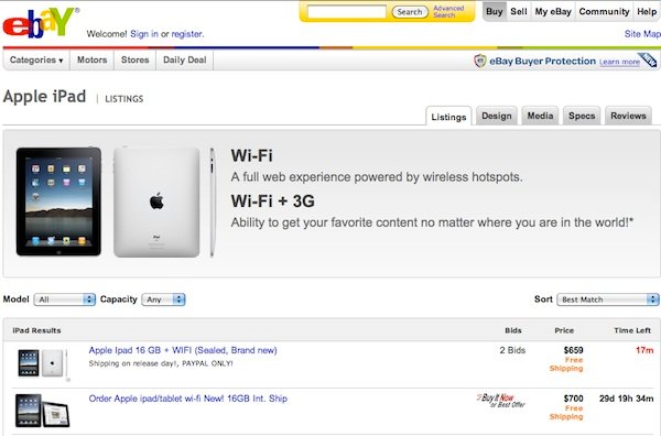 Ebay startet eigene iPad-Seite
