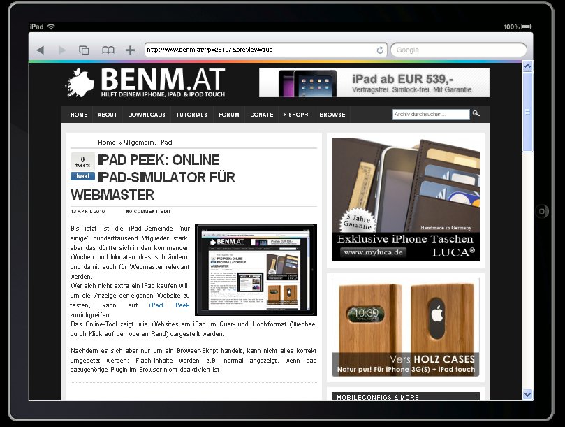 iPad Peek: Online iPad-Simulator für Webmaster