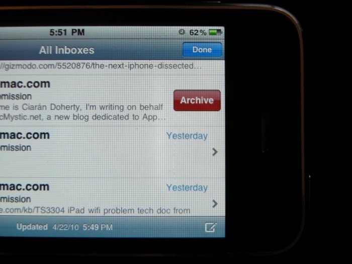 iPhone OS 4: Einfaches Archivieren in Gmail
