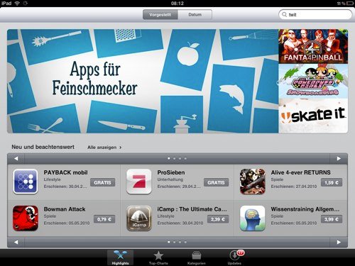 Jetzt auch in Europa: iPad AppStore Online