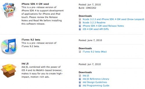 Apple veröffentlicht iOS 4 GM, iTunes 9.2 Beta und iAd SDK für Entwickler