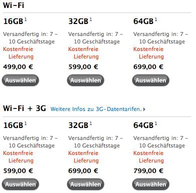 Apple Online Store: Neue iPad-Lieferzeiten