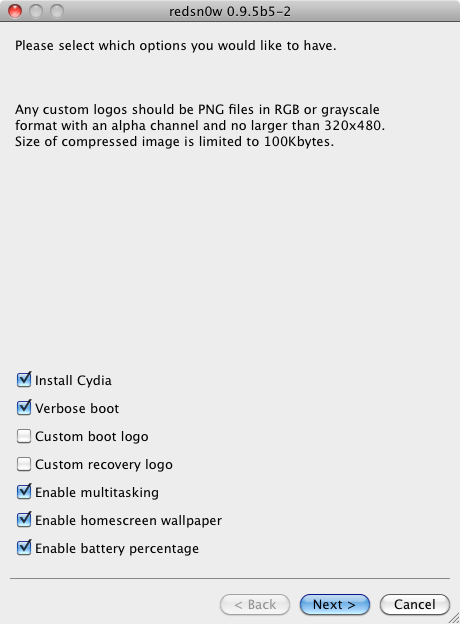 redsn0w 0.9.5 b5-2 mit neuen Jailbreak-Einstellungen