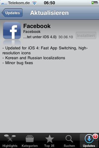 Facebook 3.1.4 unterstützt Fast App Switching unter iOS 4