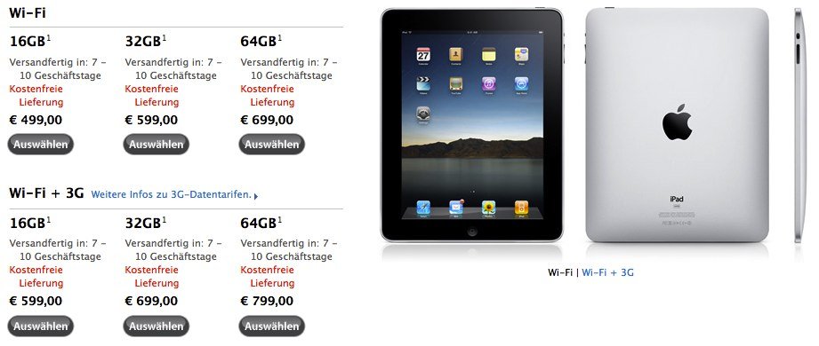 Endlich: iPad in Österreich auch im Apple Online Store