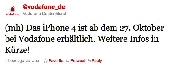 Deutschland: iPhone 4 ab 27. Oktober auch bei Vodafone