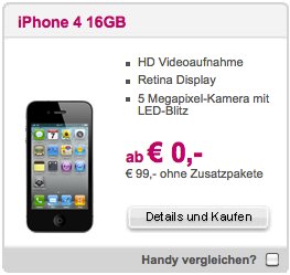 T-Mobile Austria: iPhone 4 ab 0,- Euro