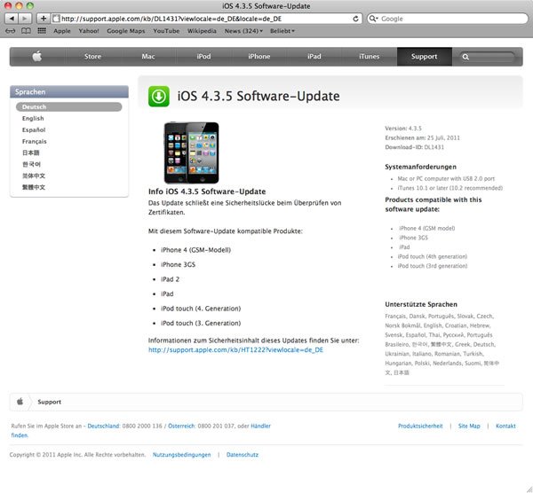 iOS 4.3.5 erschienen