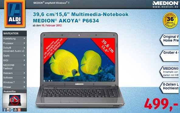 Medion Akoya 6634 ab morgen für 499€ bei Aldi-Süd