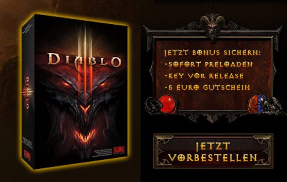 Diablo 3 Vorbesteller-Aktion: für 44,99 Euro vorbestellen und zusätzlich 5 Euro D3 Item Gutschein sichern