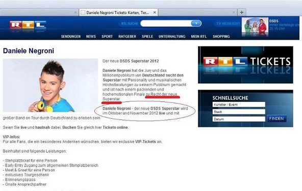 DSDS - RTL kürt Daniele schon zum Superstar/ UPDATE!