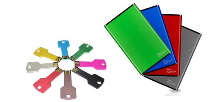 Bunte Festplatten von TrekStor und USB-Sticks (32 GB) im Angebot