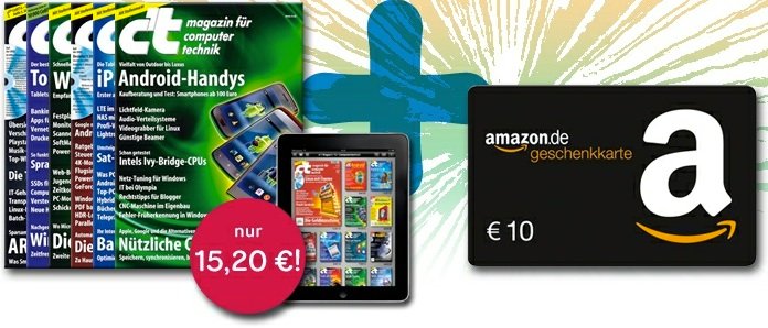 3 Monate c't als Print- und Digital-Ausgabe für effektiv 5,20 Euro dank Amazon-Gutschein