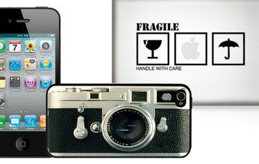 iPhone-Hüllen im Retro-Design und Apfelaufkleber bei Fab.de