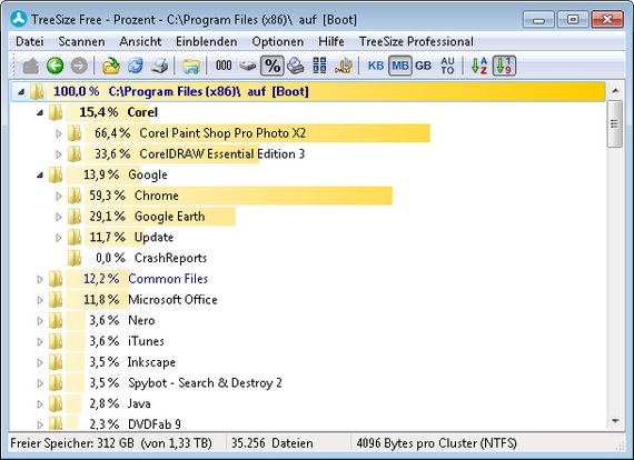 TreeSize Free zeigt euch an, wo die Speicherfresser sitzen.