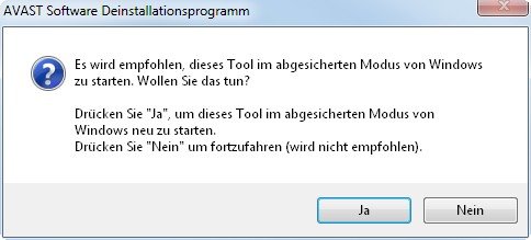 Das Tool kann Avast deinstallieren - aber nur im abgesicherten Modus!