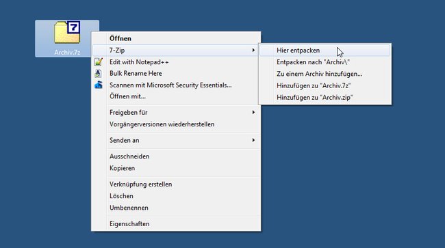 Per Rechtsklick entpackt ihr 7z-Dateien.