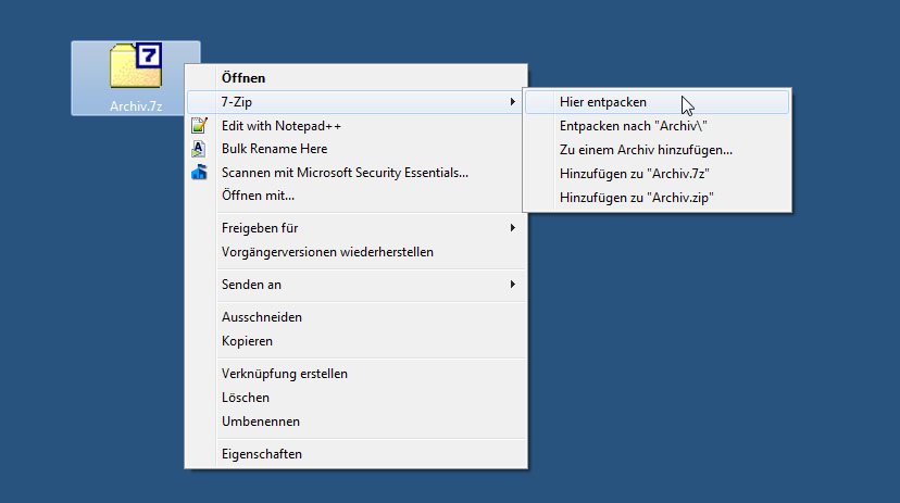7z-Datei öffnen, entpacken und erstellen (7-Zip Archiv)