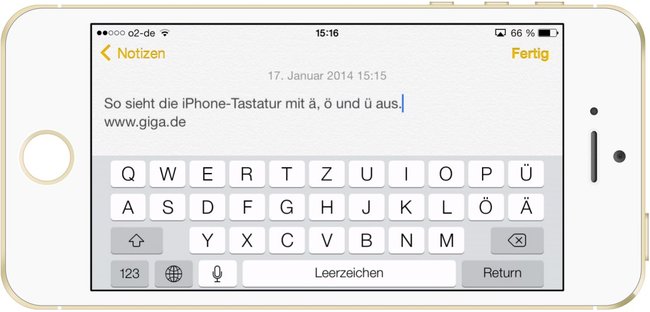 iPhone-Tastatur mit Umlaute Ä, Ö und Ü.