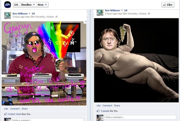 Hentai-Porn & Gabe Newell auf EAs Facebook-Seite