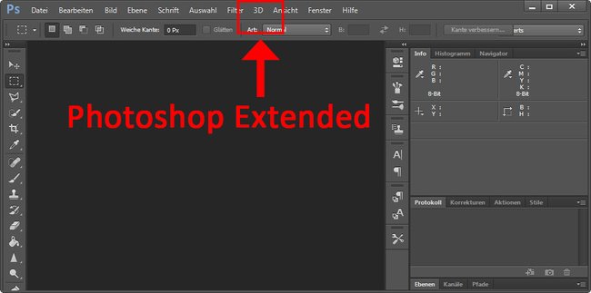 Photoshop CS6 Extended hat einige Vorteile gegenüber der Standard-Version. Ihr erkennt sie am 3D-Menü.