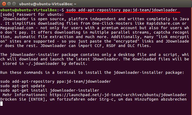 Ubuntu: Installiert zunächst die Paketquelle für JDownloader.