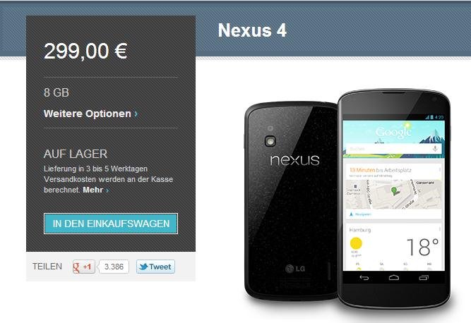 Google Nexus 4 ab jetzt im Play Store erhältlich