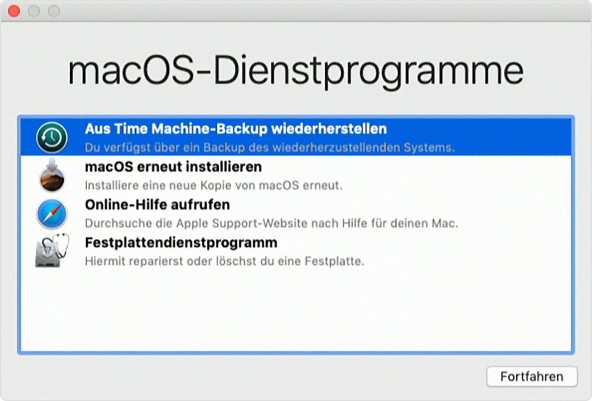 macOS mit Time Machine wiederherstellen.