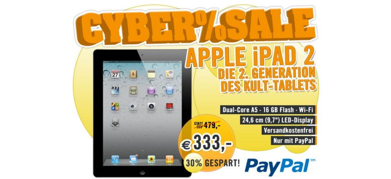 Das iPad 2 mit 16 GB für 333,00 Euro im Cybersale