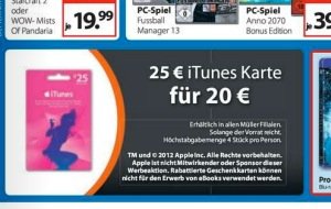iTunes-Karten reduziert -> 20 Prozent Rabatt für Apps, Software, Musik