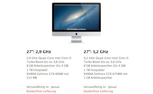 iMac: 27-Zoll-Modell erst im Januar 2013 versandfertig