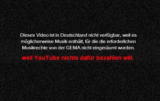 GEMA erklärt YouTube-Verhandlungen für gescheitert - Abmahnung gegen Sperr-Bildschirm