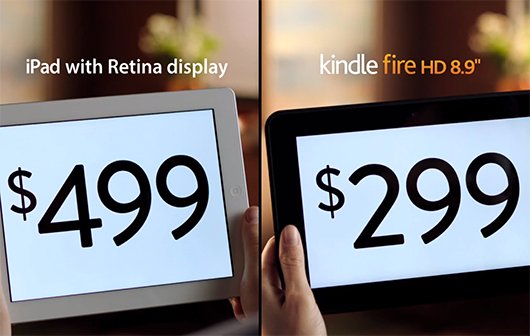 Amazon-Werbung: Direkter Vergleich Kindle Fire HD und iPad