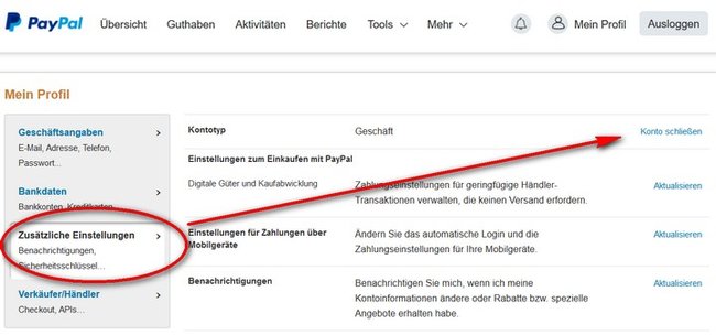 Paypal-Konto schließen