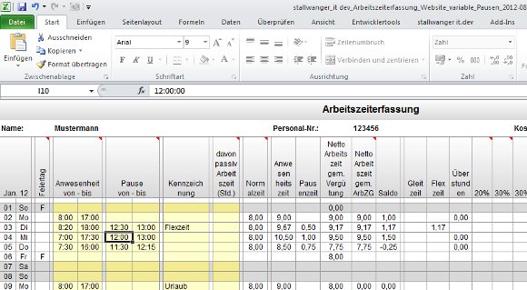 Arbeitszeiterfassung Excel