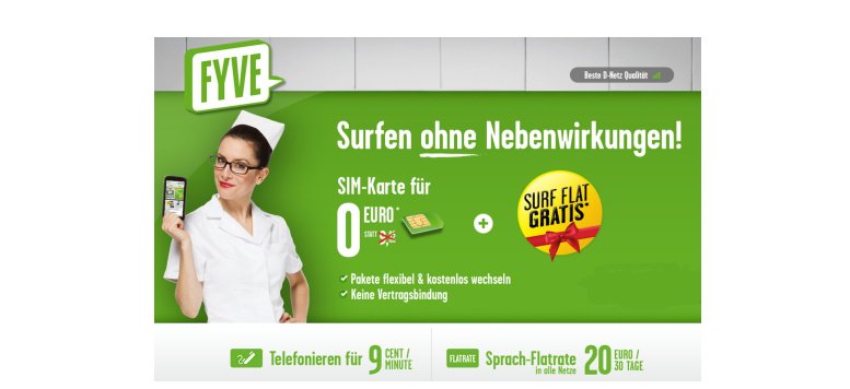 SIM-Karte für 0 Euro und einen Monat Surf-Flatrate gratis bei FYVE