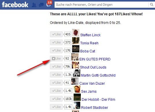 Facebook: All my likes entfernen