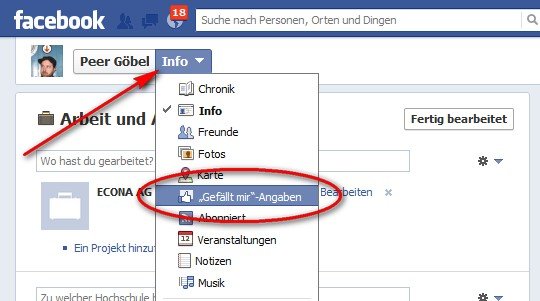 Facebook - "Gefällt mir"-Angaben