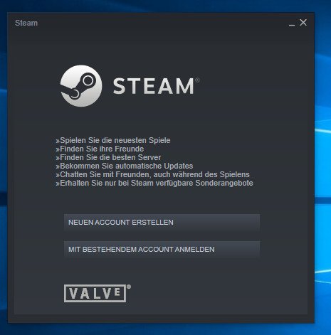 Hier loggt ihr euch mit eurem Steam-Konto ein, oder erstellt einen neuen Account. Bild: GIGA