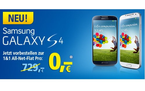 Samsung Galaxy S4 für 0 Euro mit All-Net-Flat Pro bei 1&1