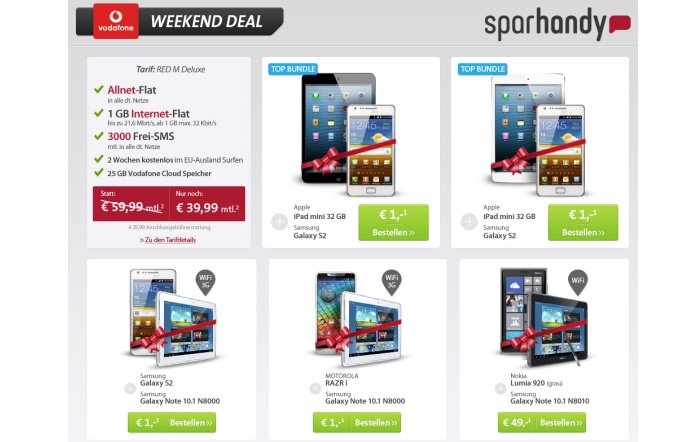Bundles aus Smartphone und Tablet ab 1 Euro mit Vertrag bei Sparhandy