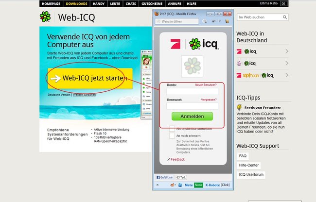 ICQ einloggen Browser